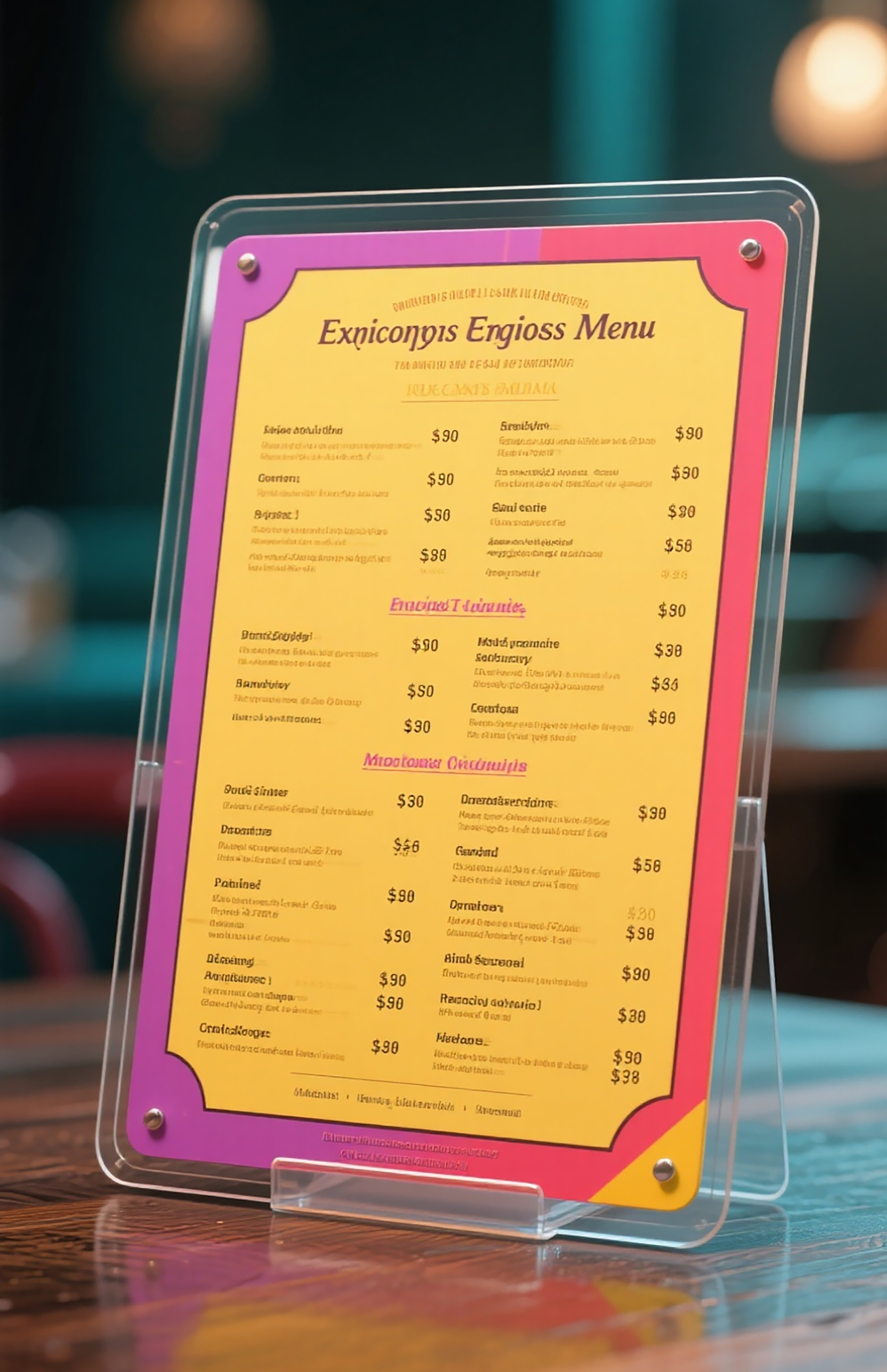 Product parameters and production process of the menu