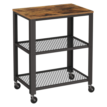 3-Tier Bar Cart with Storage and Steel Frame on Wheels