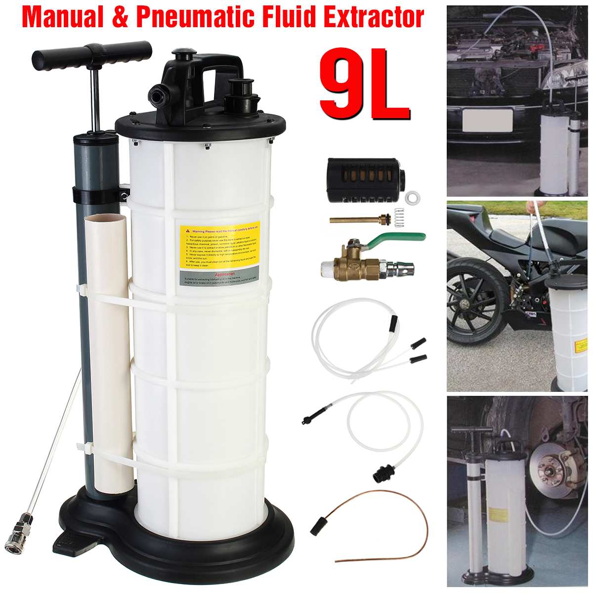 9L Manual/Pneumatic Oil Extractor Pump Petrol Transfer of Engine Diesel Fuel Tank Car Truck Boat Vacuum Pump Fluid Extractor Kit