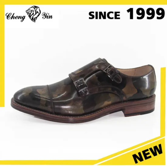Guangzhou factory Goodyear welt Camouflage Lace-up genuine cowhide leather men dress shoes