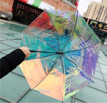 Customized Colorful Transparent Straight Umbrella 23 Inch Semi-automatic