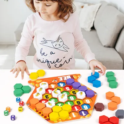 Wooden Honeycomb Building Blocks: A Fun and Educational Game for Bees to Match and Assemble Their Hive