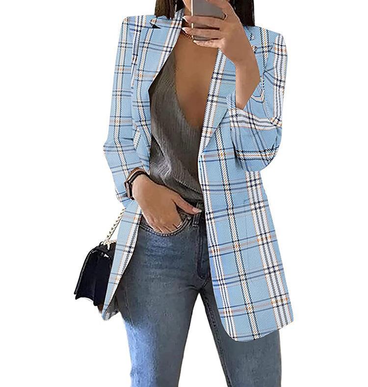 Blazer décontracté à carreaux à carreaux pour femmes