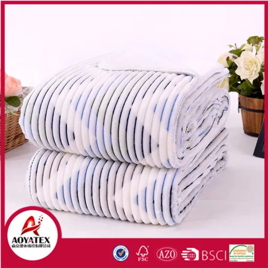 High quality full size embossed flannel fleece throw blanket with sherpa