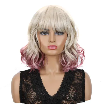 Rebecca Fashion  Pink Wig Cosplay Wig Short Wig For Black Women Straight Hair Synthetic Heat Resistant 12 Inch cosplay synthetic