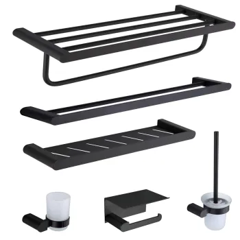 2021 New Design Aluminum Black Towel Shelf Bathroom Accessories Set
