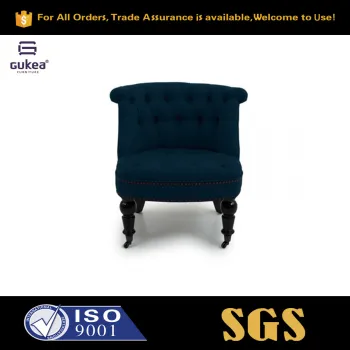Factory Product Living Room Furn with 7 Years Experience Linen Fabric Birch Wood Legs Dark Blue Accent Chair