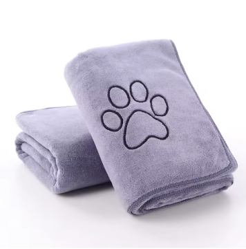 Super Absorbent Microfiber Dog Towel with Embroidered Paw Print