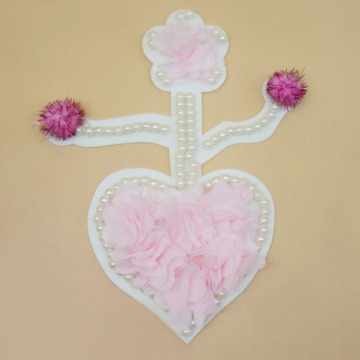 Pearl pink rose embroidery loving heart patch