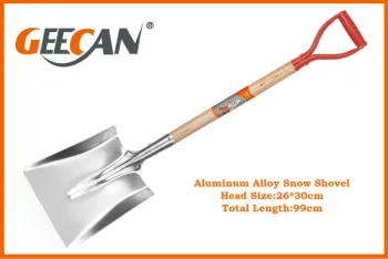 Stainless steel snow shovel with wooden handle