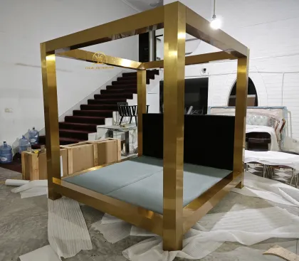 Golden Metal Beds: Kensington King Bed with Tufted Headboard