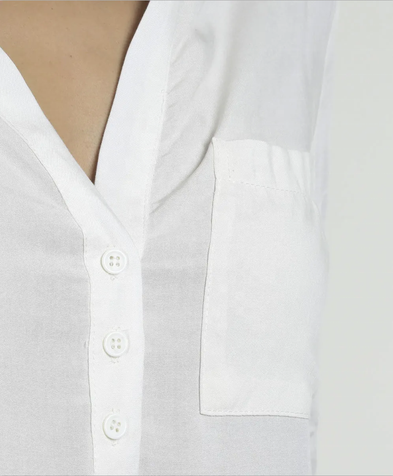Camisa de escritório blusa feminina de manga comprida com decote em V