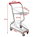 Carrido de supermercados con tres carritos de compras de cestas de plástico