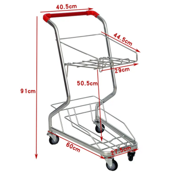 Supermarket Trolley With Three Plastic Basket Shopping Cart