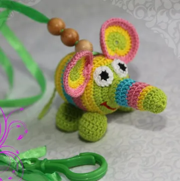 Crochet rattle Funny Elephant New baby Crochet toy Toddler Animal handmade Nursery