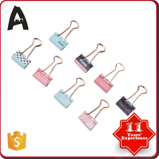 19mm Promotional custom OEM printing metal rose gold handle binder clips ring binder clips