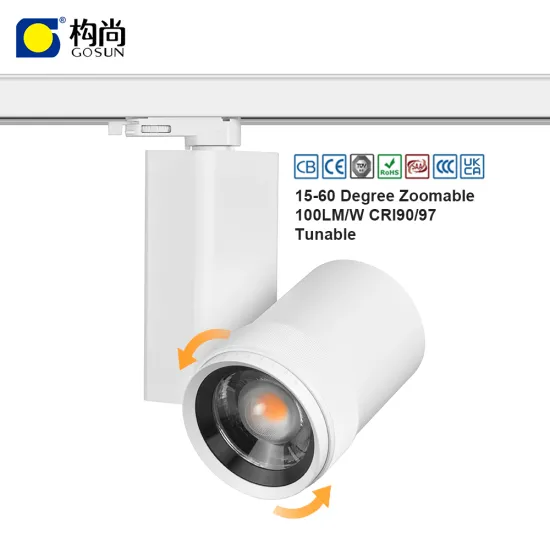 Adjustable Flicker-Free Cob LED Track Light for Museums (20W/32W/42W) with 15-60 Degree Zoom