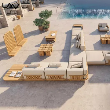 Modern Luxury Outdoor Villa Sofa Set - Teak Frame Fabric Modular Patio Furniture