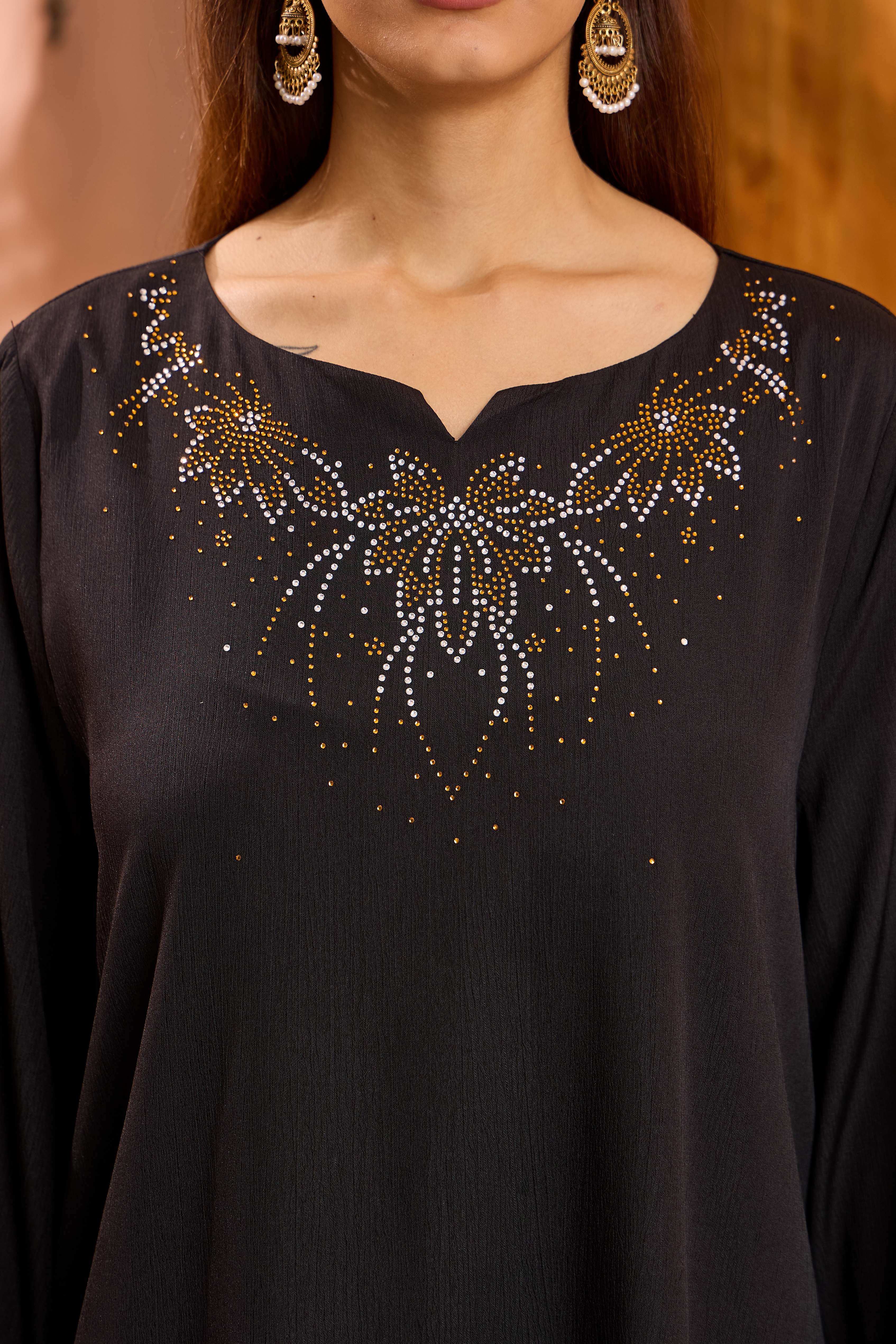 Minimalist Crystal Chiffon Panel Abaya (8)