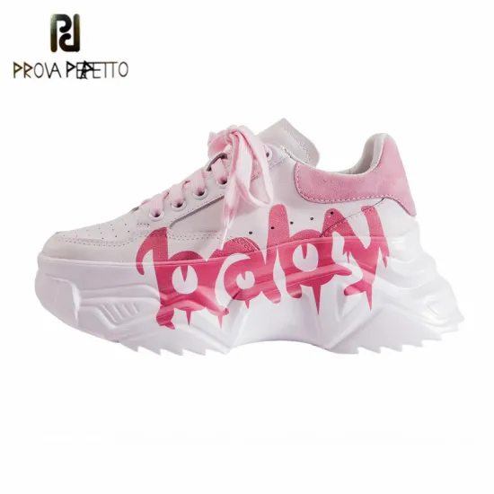 Prova Perfetto Cool Street Style Genuine Leather Thick Bottom Women's Walking Shoes Round Toe Cross-tied Wearproof Casual Shoes