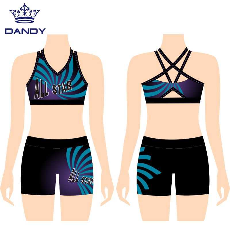 Tali Kustom Sublimated Cheer Sport Bra dan Pendek