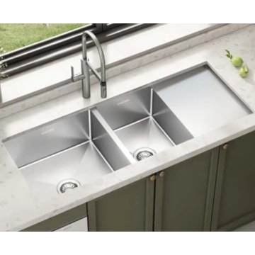 Household stainless steel manual double sink