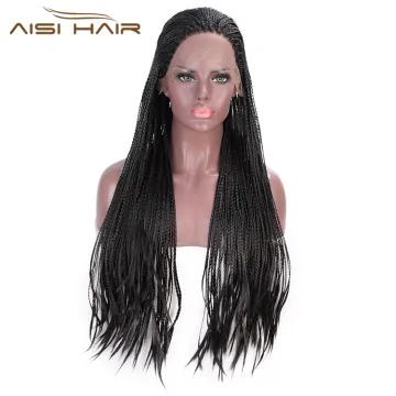Aisi Hair Long Twist Braided Senegalese Black Wig Glueless Synthetic Lace Front Wig Twist Box Braids Hair Wigs For Black Women