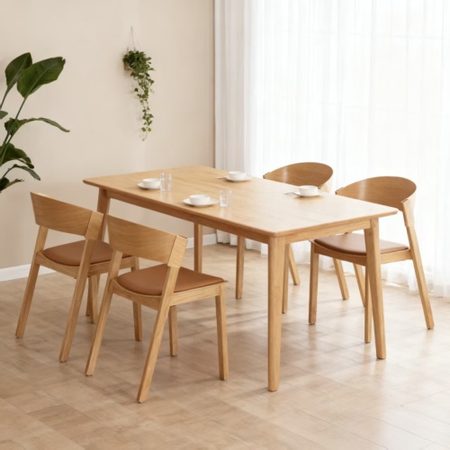 Leather Upholstered Comfortable Solid Wood Dining Chairs