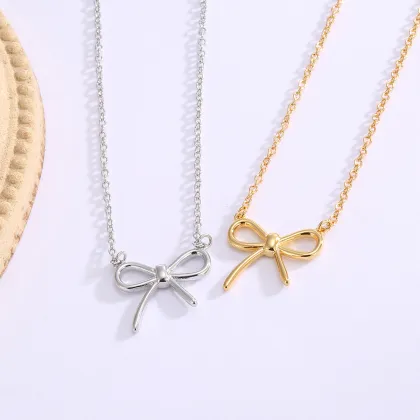Fashion 18K Gold Plated Necklace Pendants for Jewelry Making - Gold Bow Necklace