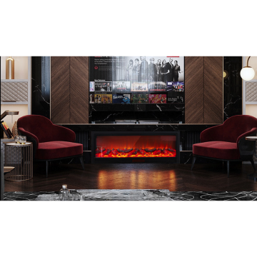 Linear Gas Fireplace with 3D Black Hanging Ethanol Pellet Stove with Glass Door for Smart Home