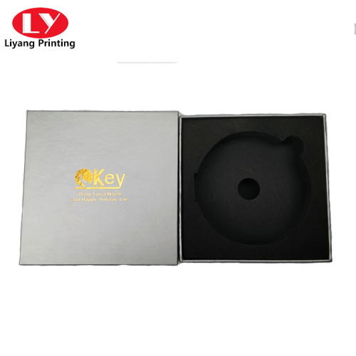 Silver square packaging key box with black insert