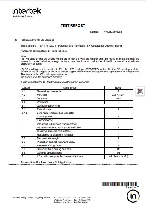ski googles test report