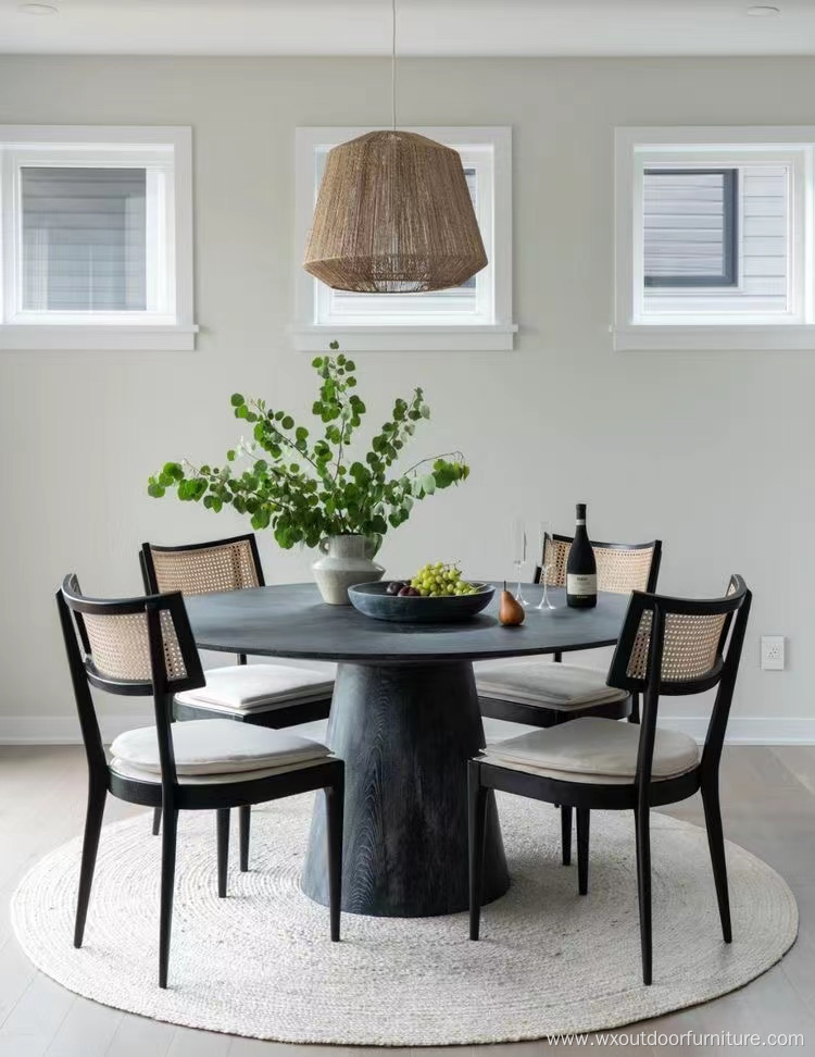 Ready for Ship Rattan Wooden Home Furniture Wicker Back with Soft Cushion Wood Kitchen Dining Restaurant Chair
