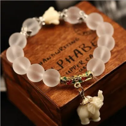 Nature Matte Crystal Beads Bracelet With Elephant Pendant