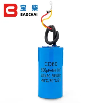 CD60 500uF 250V AC Starting Capacitor for Heavy Duty Electric Motor Air Compressor - Red Yellow Two Wires