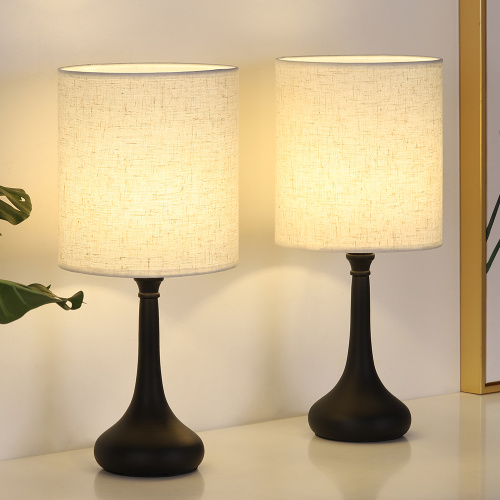 Bedroom Table Lamp with Linen Lampshade 2-Piece Set