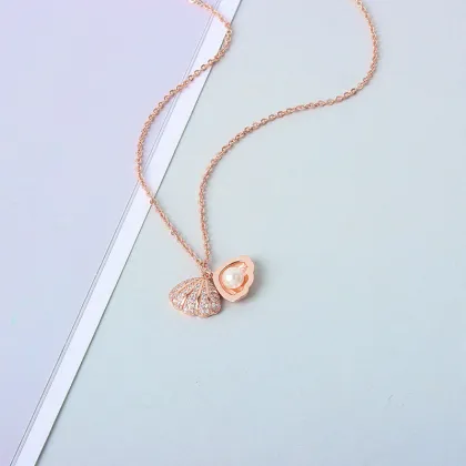 925 sterling silver rose gold shell pearl necklace