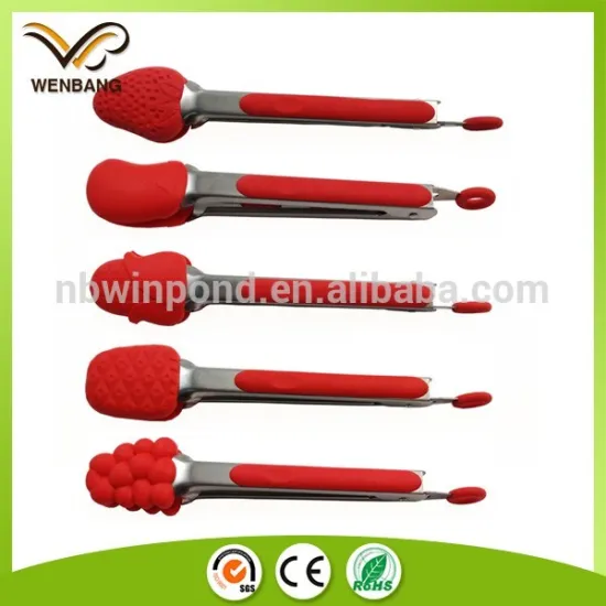 7" silicone kitchen tongs with different shape tips