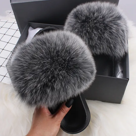 Women 2020 Fashion Fluffy Slippers Ladies Casual Imitation Fox Fur Slippers Female Daily Comfort Flat Shoes Cute Slides D30