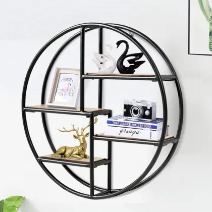 Tangkula Round Wall Shelf Wall-Mounted Circular Shelf