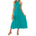 Solid Color Sleeveless Flowy A Line Midi Dress
