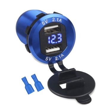 5V/4.2A Aluminum Shell Dual USB Car Charger with LED Voltmeter for Fast Charging