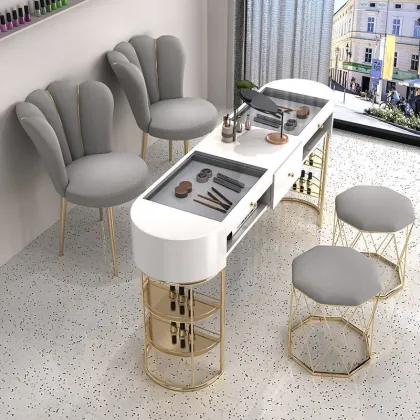 Gold Special Nail Shop Set: Luxury Single and Double Nail Tables