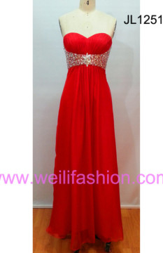 Long Pleated Beading Chiffon Evening Dresses