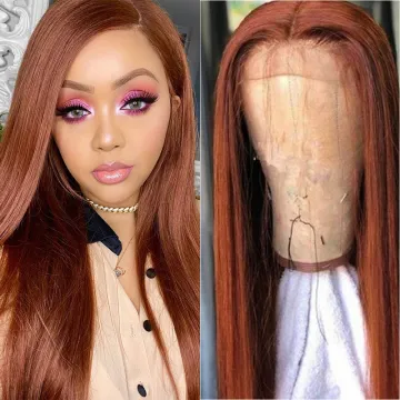 X-TRESS Brown Auburn 33# Lace Front Human Hair Wigs For Black Women Brazilian Straight 4*13 Pre Plucked Lace Wig Remy Human Hair