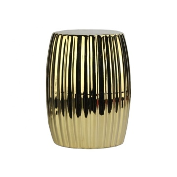 Pleated Surface Design End Table with Golden Gilded Porcelain Stool