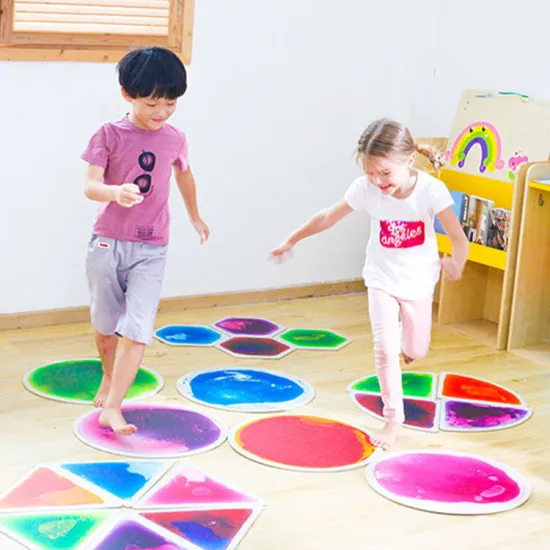Colorful Sensory UV Liquid Tiles Mat: A Combinable 1/4 Circle Training Tool for Toddlers