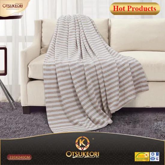 2017 Flannel sherpa blanket and woven carpet blanket with stripe pattern.