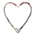 Multicolor Pearl Beaded Necklace dengan Heart Pendant