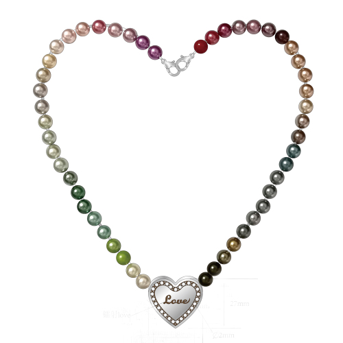 Collana di perle multicolore con pendente a cuore